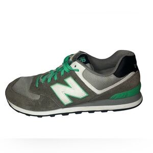 New Balance Gray Suede & Mesh Sneaker with Green Accents
